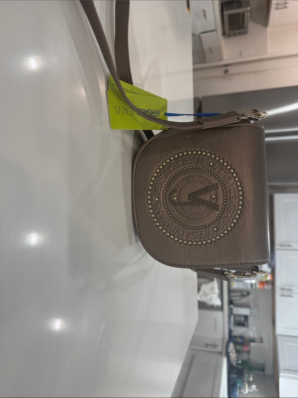 Versace Jeans Collection Taupe/Brown Embossed Logo Crossbody Bag